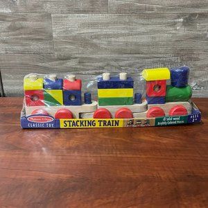 Melissa & Doug Stacking Train 18 Solid Wood Brightly Colored Pieces NEW